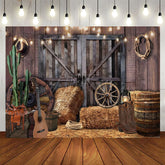 Aperturee - Aperturee Wooden Barn Door Lighted Cowboy Birthday Backdrop