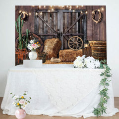 Aperturee - Aperturee Wooden Barn Door Lighted Cowboy Birthday Backdrop