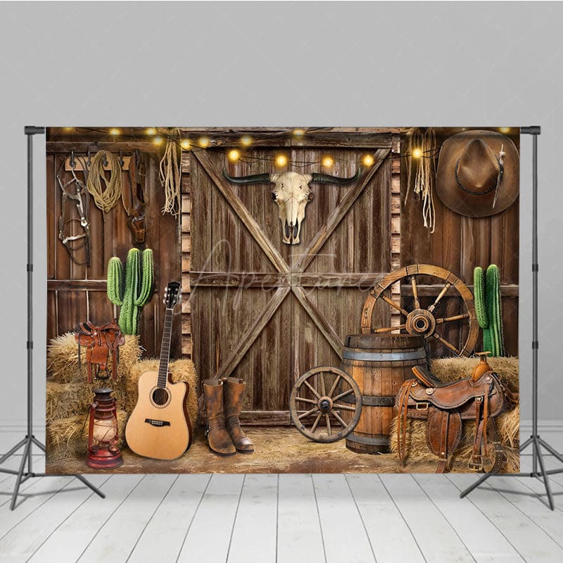 Aperturee - Aperturee Wooden Barn Door Western Cowboy Cake Smash Backdrop