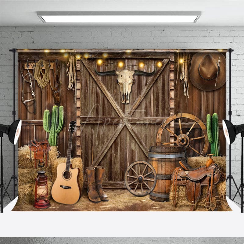 Aperturee - Aperturee Wooden Barn Door Western Cowboy Cake Smash Backdrop