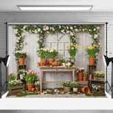 Aperturee - Aperturee Wooden Board Planting Tulips Floral Spring Backdrop