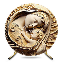 Aperturee - Aperturee Wooden Carved Mother Newborn Baby Round Backdrop