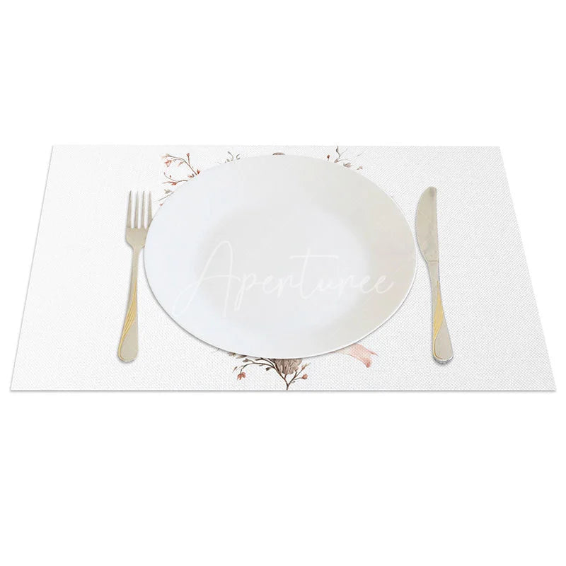 Aperturee - Aperturee Wooden Cross Pink Floral Set of 4 Placemats Elegant Flower Ribbon Religious Table Mats Baptism Confirmation Decor