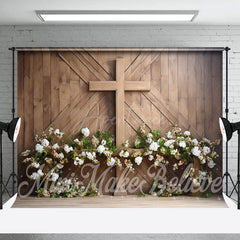 Aperturee - Aperturee Wooden Cross Wall Floral Easter Combo Set Backdrop
