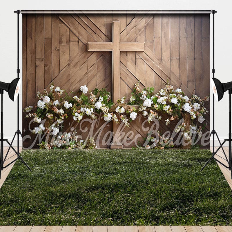 Aperturee - Aperturee Wooden Cross Wall Floral Easter Combo Set Backdrop