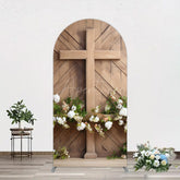 Aperturee - Aperturee Wooden Cross White Floral Spring Easter Arch Backdrop
