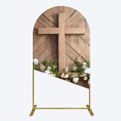 Aperturee - Aperturee Wooden Cross White Floral Spring Easter Arch Backdrop