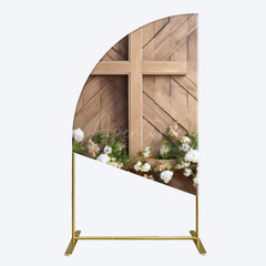 Aperturee - Aperturee Wooden Cross White Floral Spring Easter Half Moon Arch Backdrop