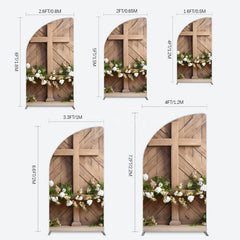 Aperturee - Aperturee Wooden Cross White Floral Spring Easter Half Moon Arch Backdrop