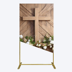 Aperturee - Aperturee Wooden Cross White Floral Spring Easter Rectangle Backdrop