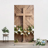 Aperturee - Aperturee Wooden Cross White Floral Spring Easter Rectangle Backdrop