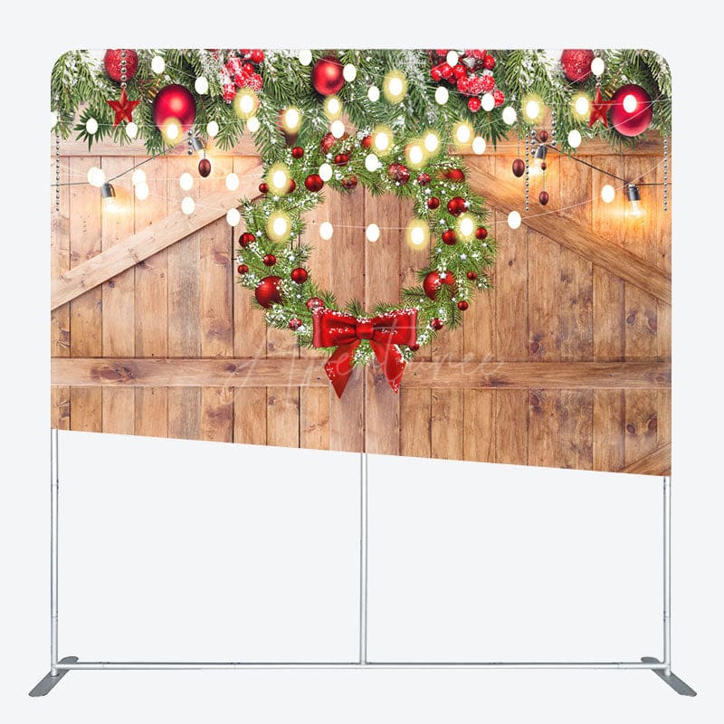 Aperturee - Aperturee Wooden Door Christmas Wreath Pillow Case Backdrop