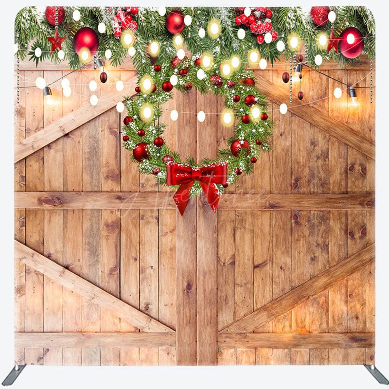Aperturee - Aperturee Wooden Door Christmas Wreath Pillow Case Backdrop