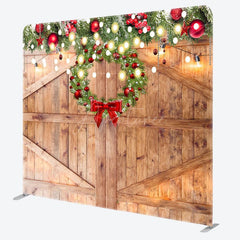 Aperturee - Aperturee Wooden Door Christmas Wreath Pillow Case Backdrop