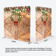 Aperturee - Aperturee Wooden Door Christmas Wreath Pillow Case Backdrop