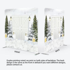Aperturee - Aperturee Wooden Door White Christmas Tension Fabric Backdrop