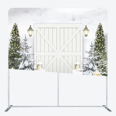 Aperturee - Aperturee Wooden Door White Christmas Tension Fabric Backdrop