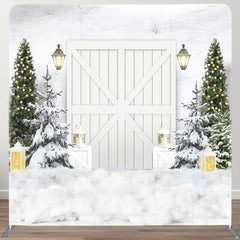 Aperturee - Aperturee Wooden Door White Christmas Tension Fabric Backdrop