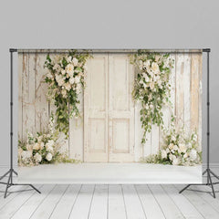Aperturee - Aperturee Wooden Door With White Flower Brick Wedding Backdrop