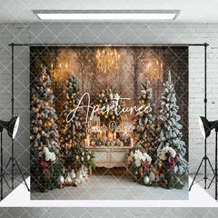 Aperturee - Aperturee Wooden Floor Mural Wall Christmas Room Set Backdrop