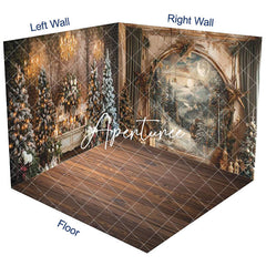 Aperturee - Aperturee Wooden Floor Mural Wall Christmas Room Set Backdrop
