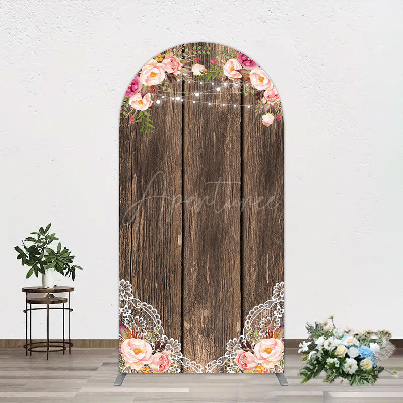 Aperturee - Aperturee Wooden Floral Lace Pattern Wedding Arch Backdrop