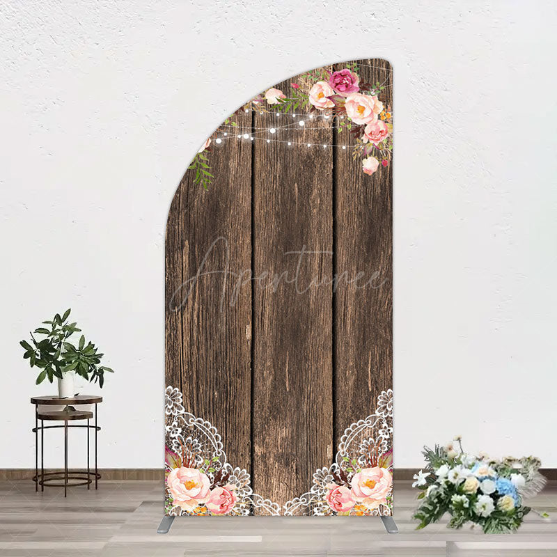 Aperturee - Aperturee Wooden Floral Lace Pattern Wedding Half Moon Arch Backdrop