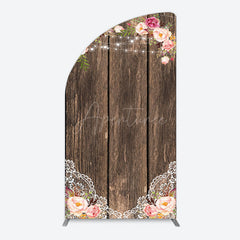 Aperturee - Aperturee Wooden Floral Lace Pattern Wedding Half Moon Arch Backdrop