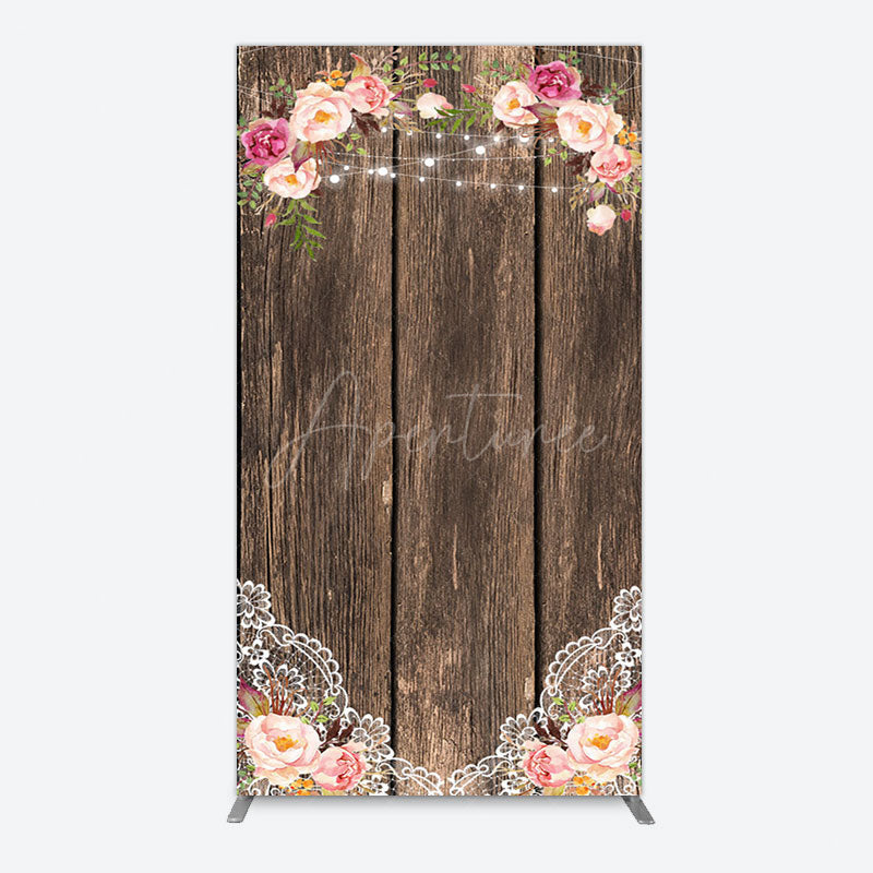 Aperturee - Aperturee Wooden Floral Lace Pattern Wedding Rectangle Backdrop