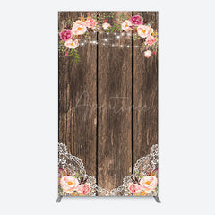 Aperturee - Aperturee Wooden Floral Lace Pattern Wedding Rectangle Backdrop