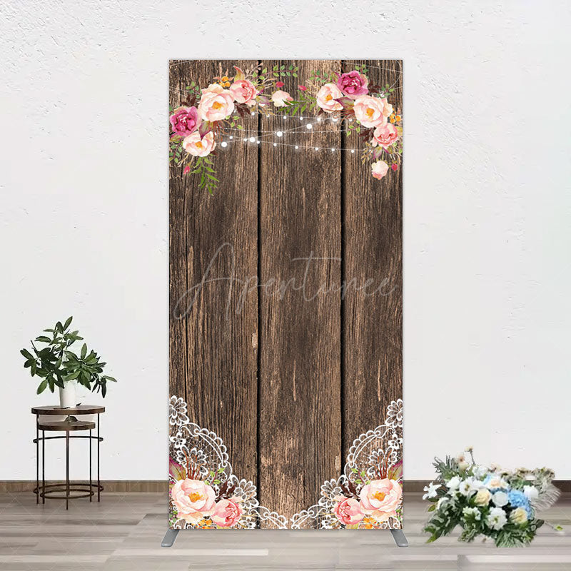 Aperturee - Aperturee Wooden Floral Lace Pattern Wedding Rectangle Backdrop