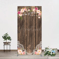Aperturee - Aperturee Wooden Floral Lace Pattern Wedding Rectangle Backdrop