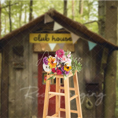 Aperturee - Aperturee Wooden Forest Club House Backdrop Do Not Enter Sign Treehouse Photography Background for Boy Birthday Party