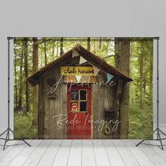 Aperturee - Aperturee Wooden Forest Club House Backdrop Do Not Enter Sign Treehouse Photography Background for Boy Birthday Party