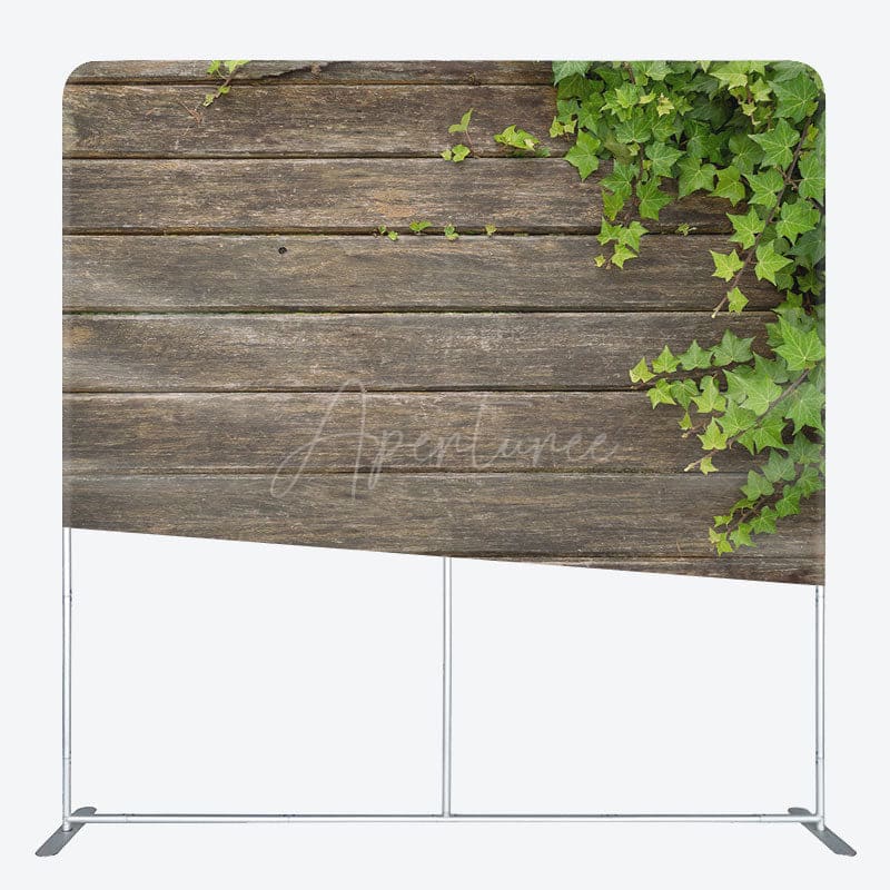 Aperturee - Aperturee Wooden Green Plants Wedding Square Tension Backdrop