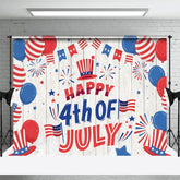 Aperturee - Aperturee Wooden Happy 4th Of July Balloon Flag Photo Backdrop