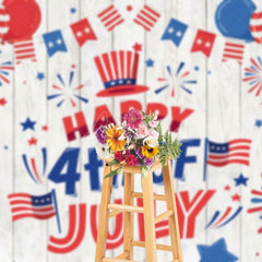 Aperturee - Aperturee Wooden Happy 4th Of July Balloon Flag Photo Backdrop