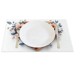 Aperturee - Aperturee Wooden Heart Love Sign Set of 4 Placemats Pink Floral Valentine Decoration Rustic Blue Leaf Table Mat