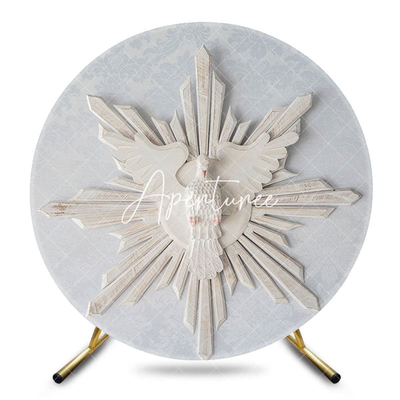 Aperturee - Aperturee Wooden Holy Spirit Pigeon Round Baptism Backdrop