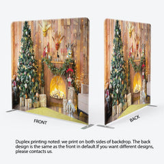 Aperturee - Aperturee Wooden House Christmas Fireplace Tension Fabric Backdrop