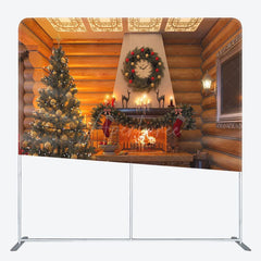 Aperturee - Aperturee Wooden House Fireplace Tension Fabric Christmas Backdrop