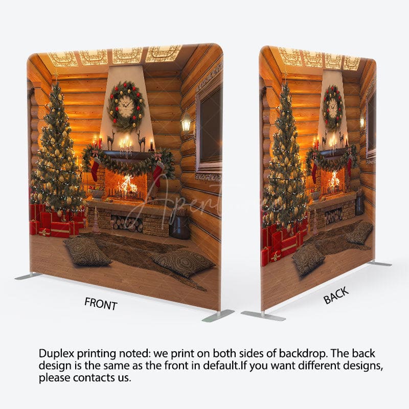 Aperturee - Aperturee Wooden House Fireplace Tension Fabric Christmas Backdrop
