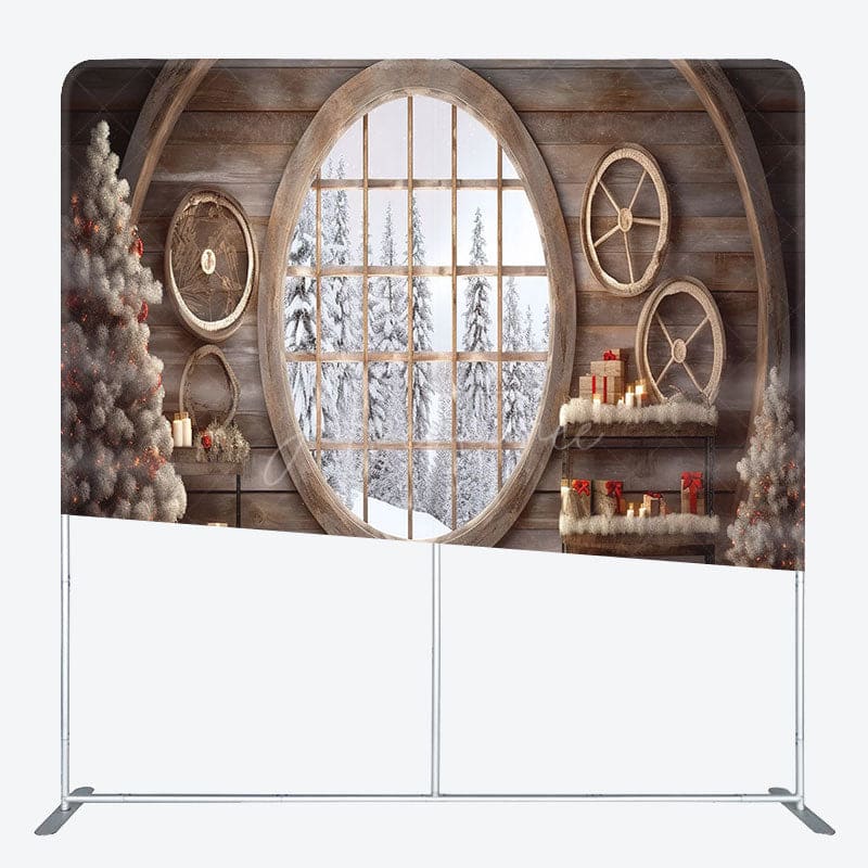 Aperturee - Aperturee Wooden House Scenery Christmas Pillow Case Backdrop