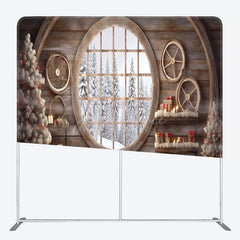 Aperturee - Aperturee Wooden House Scenery Christmas Pillow Case Backdrop