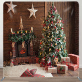 Aperturee - Aperturee Wooden House Star Fireplace Xmas Tension Backdrop