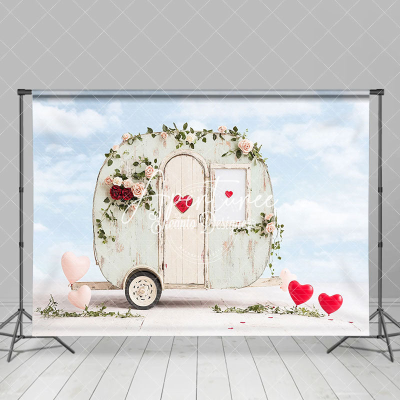 Aperturee - Aperturee Wooden Motorhome Blue Sky Valentines Day Backdrop