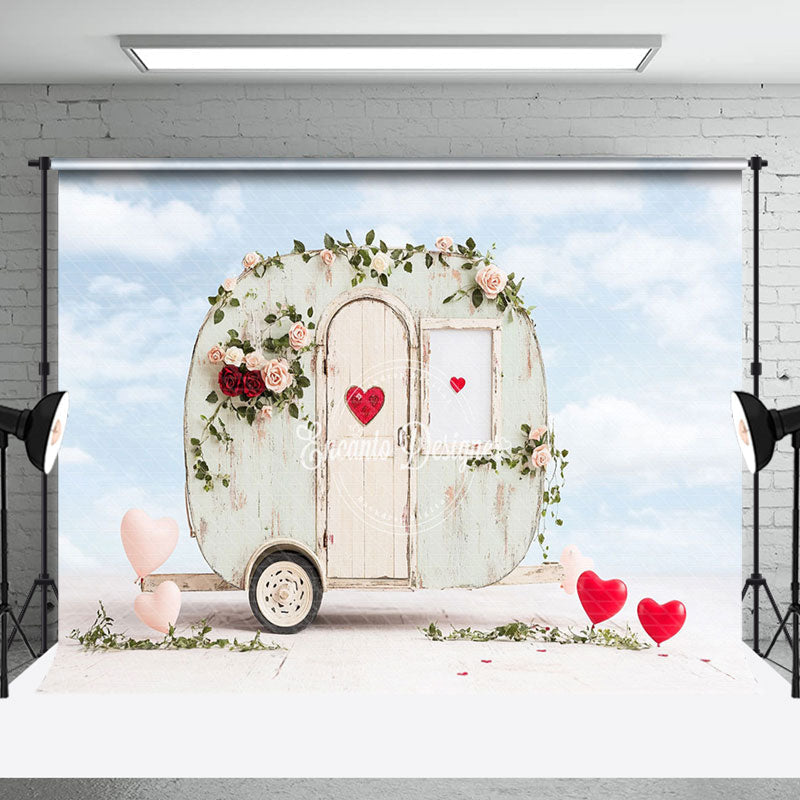 Aperturee - Aperturee Wooden Motorhome Blue Sky Valentines Day Backdrop