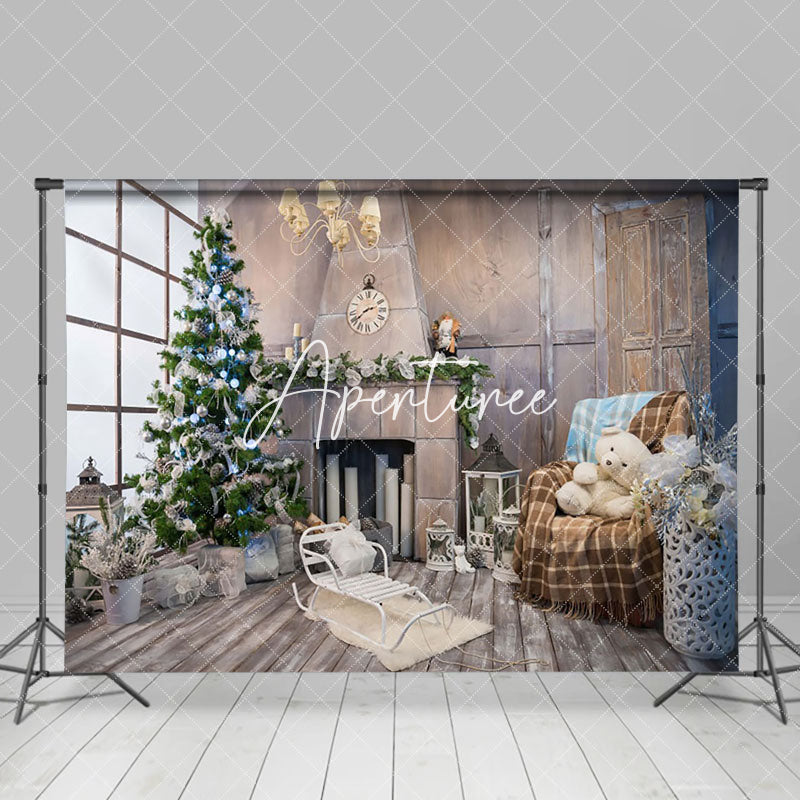 Aperturee - Aperturee Wooden Room Window Xmas Trees Christmas Backdrop