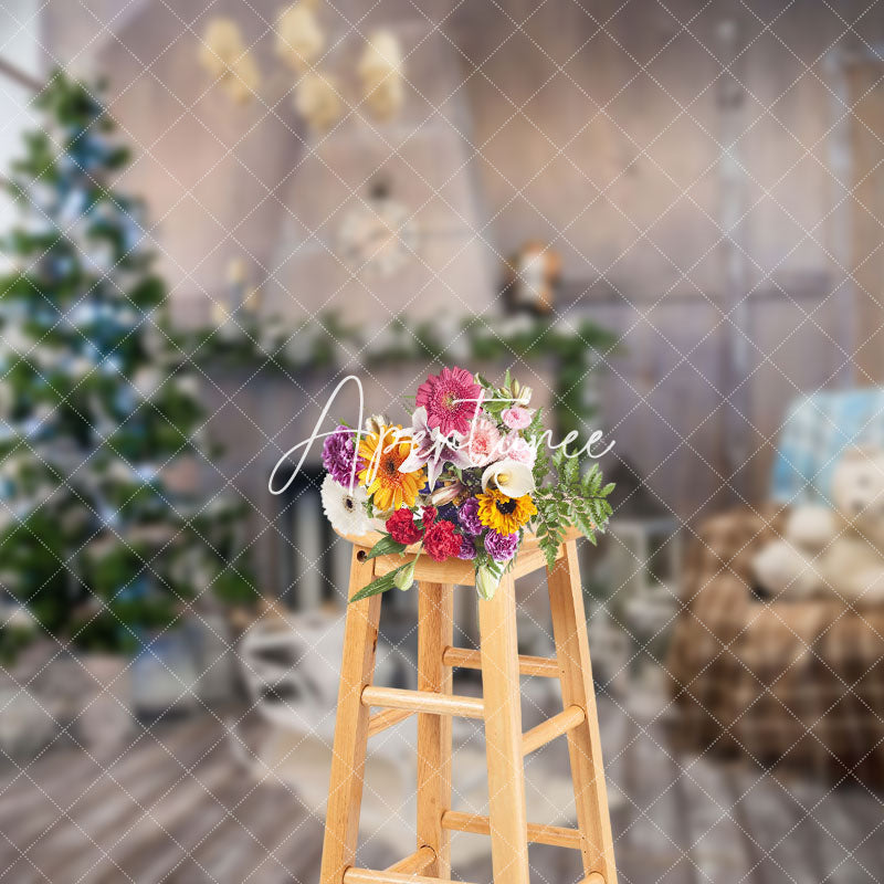 Aperturee - Aperturee Wooden Room Window Xmas Trees Christmas Backdrop