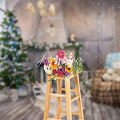 Aperturee - Aperturee Wooden Room Window Xmas Trees Christmas Backdrop